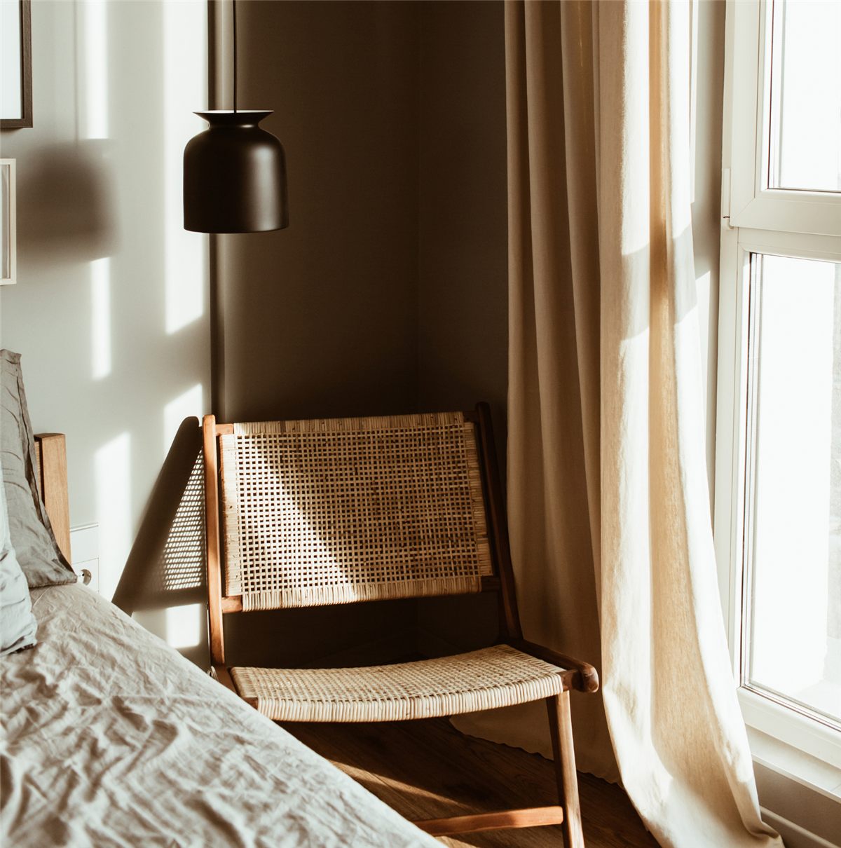 Bedroom with rattan chair